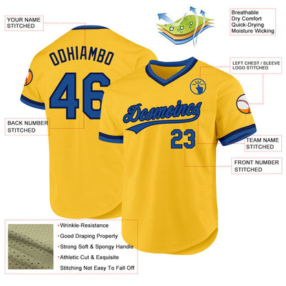 Custom Gold Blue-Navy Authentic Throwback Baseball Jersey - Sky-Custom