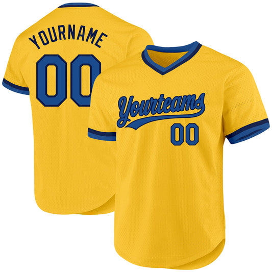 Custom Gold Blue-Navy Authentic Throwback Baseball Jersey - Sky-Custom
