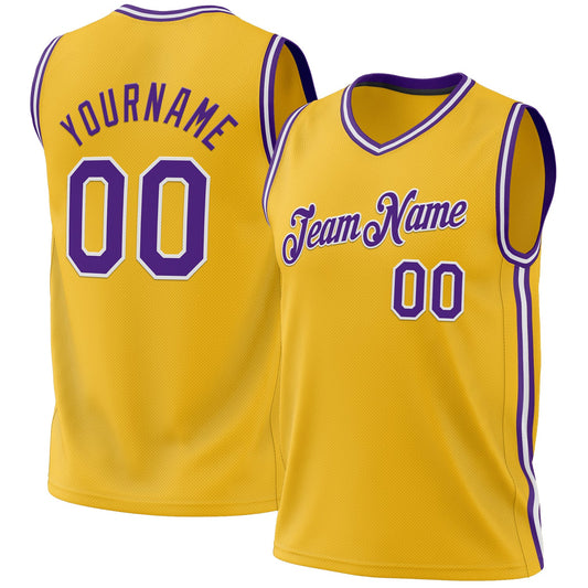 Custom Gold Purple-White Authentic Throwback Basketball Jersey - Sky-Custom