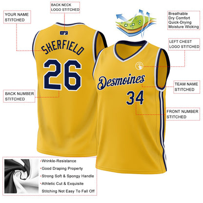 Custom Gold Navy-White Authentic Throwback Basketball Jersey - Sky-Custom