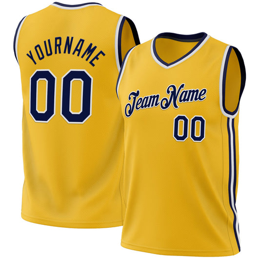 Custom Gold Navy-White Authentic Throwback Basketball Jersey - Sky-Custom