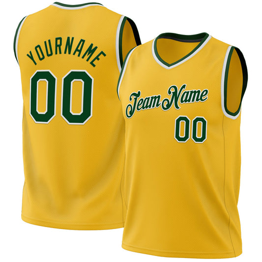 Custom Gold Green-White Authentic Throwback Basketball Jersey - Sky-Custom