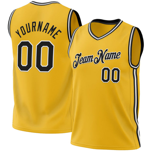Custom Gold Black-White Authentic Throwback Basketball Jersey - Sky-Custom