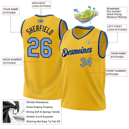 Custom Gold Light Blue-White Authentic Throwback Basketball Jersey - Sky-Custom