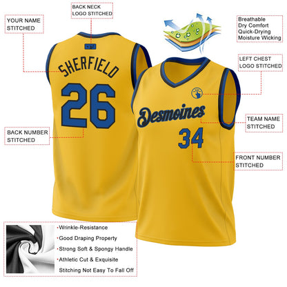Custom Gold Blue-Black Authentic Throwback Basketball Jersey - Sky-Custom