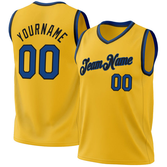 Custom Gold Blue-Black Authentic Throwback Basketball Jersey - Sky-Custom
