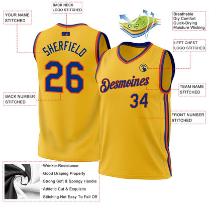 Custom Gold Royal-Orange Authentic Throwback Basketball Jersey - Sky-Custom