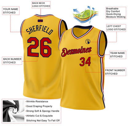 Custom Gold Red Navy-White Authentic Throwback Basketball Jersey - Sky-Custom