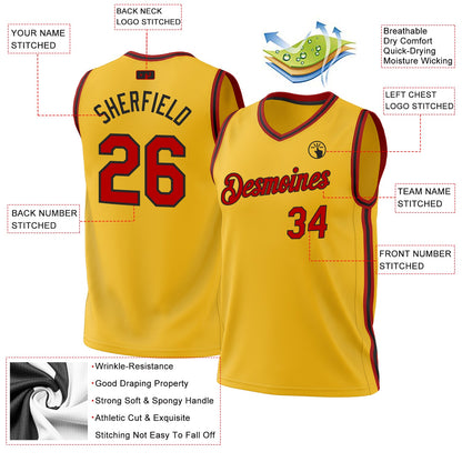 Custom Gold Red-Black Authentic Throwback Basketball Jersey - Sky-Custom