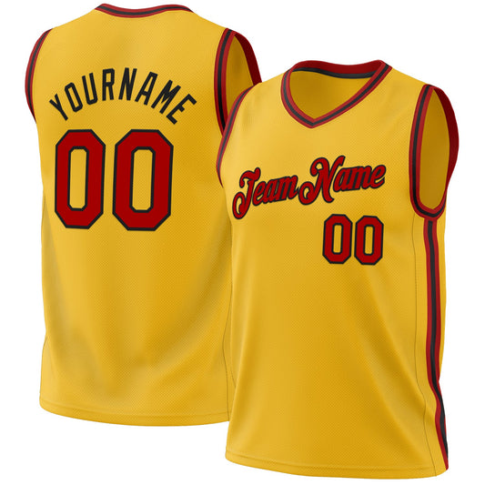Custom Gold Red-Black Authentic Throwback Basketball Jersey - Sky-Custom