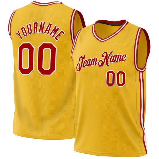 Custom Gold Red-White Authentic Throwback Basketball Jersey - Sky-Custom