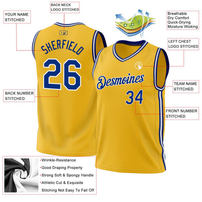 Custom Gold Royal-White Authentic Throwback Basketball Jersey - Sky-Custom