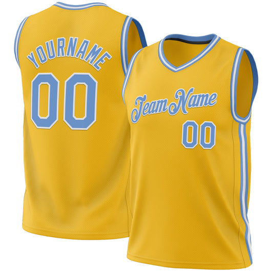 Custom Gold Light Blue-White Authentic Throwback Basketball Jersey - Sky-Custom
