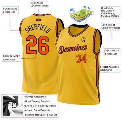 Custom Gold Orange-Black Authentic Throwback Basketball Jersey - Sky-Custom