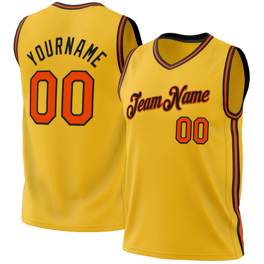 Custom Gold Orange-Black Authentic Throwback Basketball Jersey - Sky-Custom