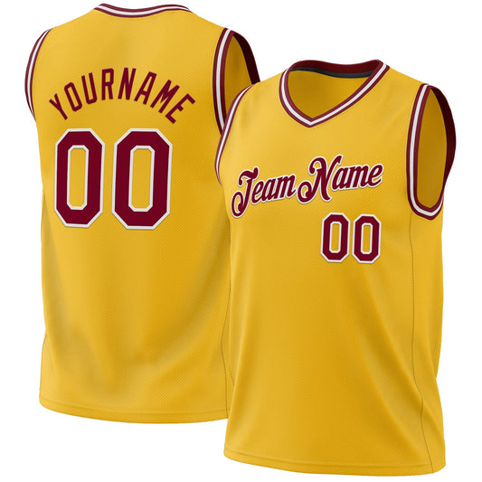 Custom Gold Maroon-White Authentic Throwback Basketball Jersey - Sky-Custom