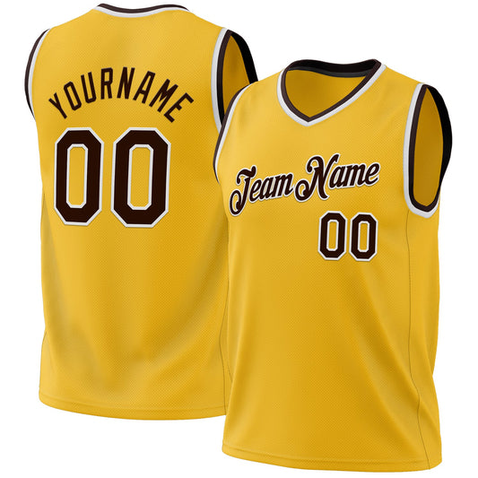 Custom Gold Brown-White Authentic Throwback Basketball Jersey - Sky-Custom