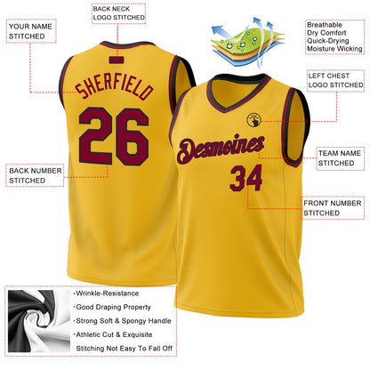 Custom Gold Maroon-Black Authentic Throwback Basketball Jersey - Sky-Custom