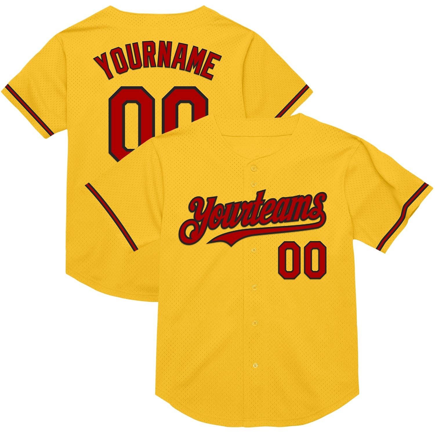 Custom Gold Red-Black Mesh Authentic Throwback Baseball Jersey - Sky-Custom