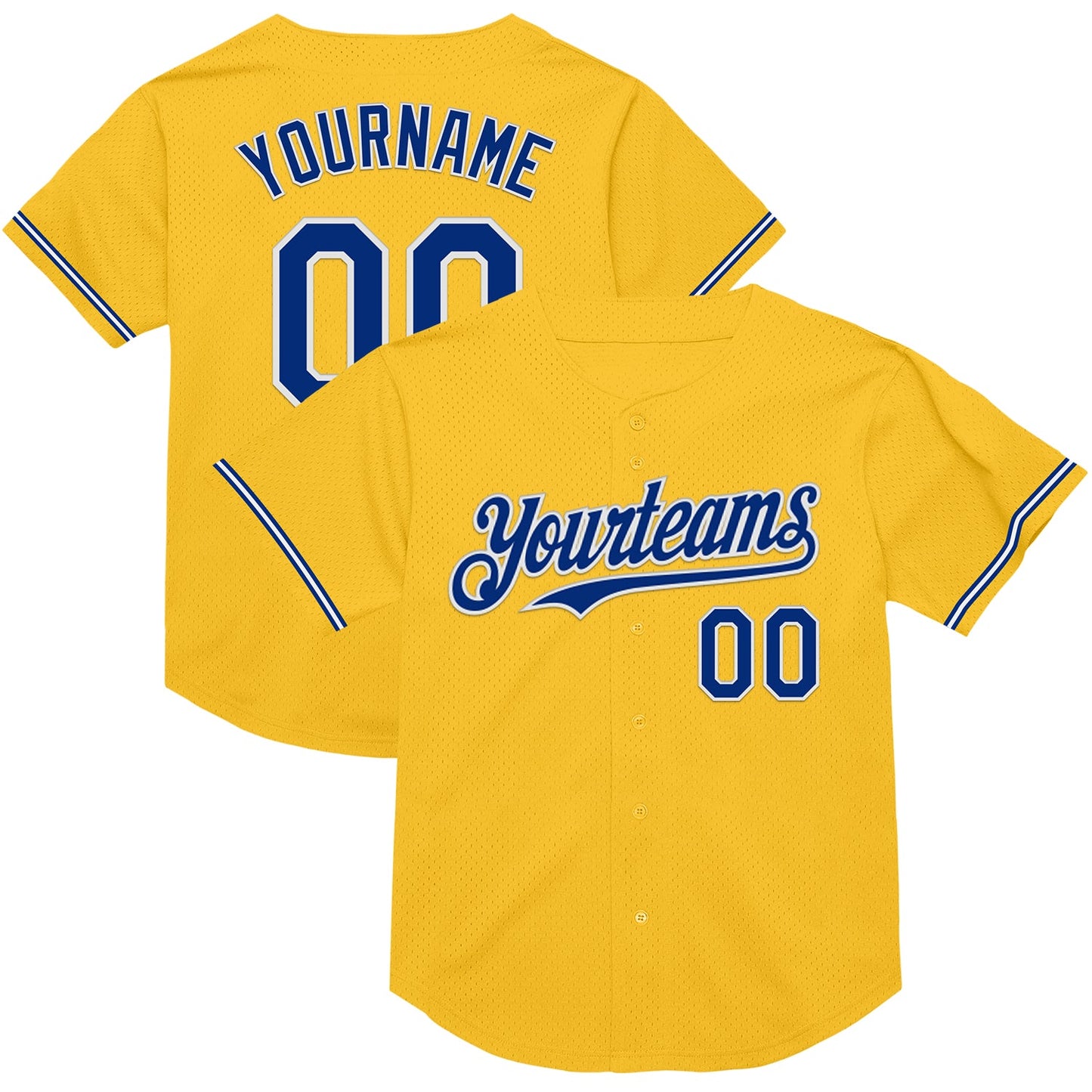Custom Gold Royal-White Mesh Authentic Throwback Baseball Jersey - Sky-Custom