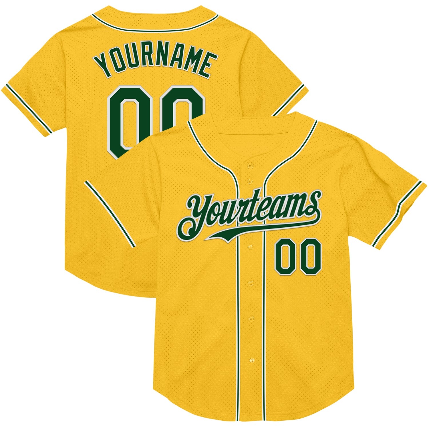 Custom Gold Green-White Mesh Authentic Throwback Baseball Jersey - Sky-Custom