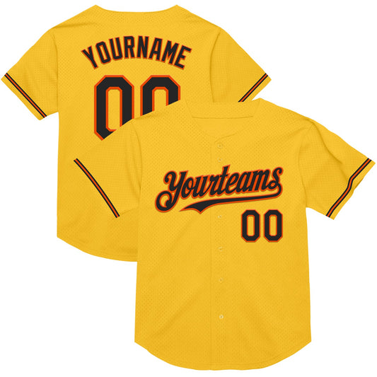 Custom Gold Black-Orange Mesh Authentic Throwback Baseball Jersey - Sky-Custom