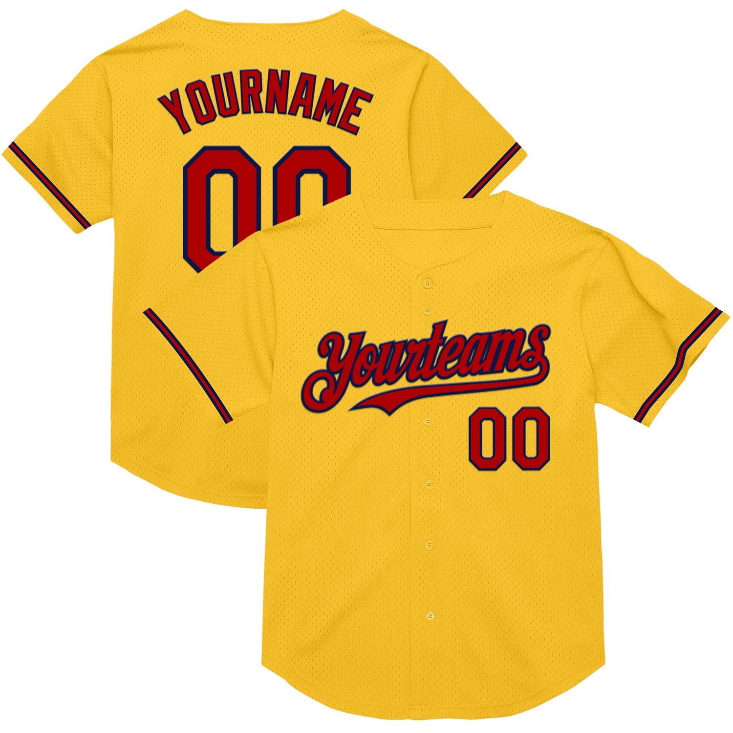 Custom Gold Red-Navy Mesh Authentic Throwback Baseball Jersey - Sky-Custom