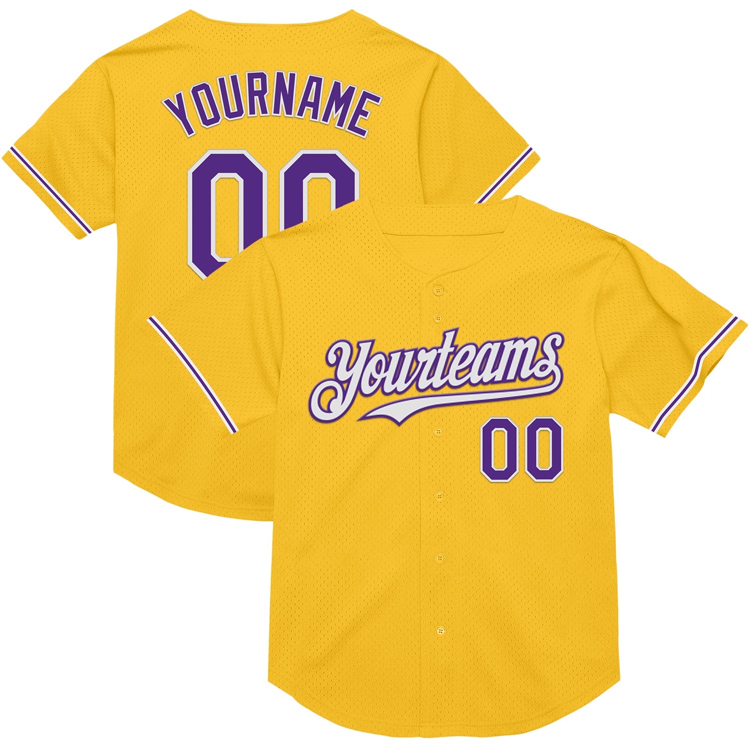 Custom Gold Purple-White Mesh Authentic Throwback Baseball Jersey - Sky-Custom