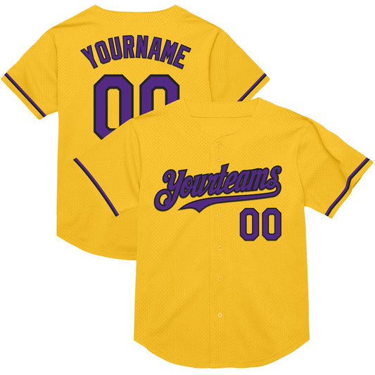 Custom Gold Purple-Black Mesh Authentic Throwback Baseball Jersey - Sky-Custom