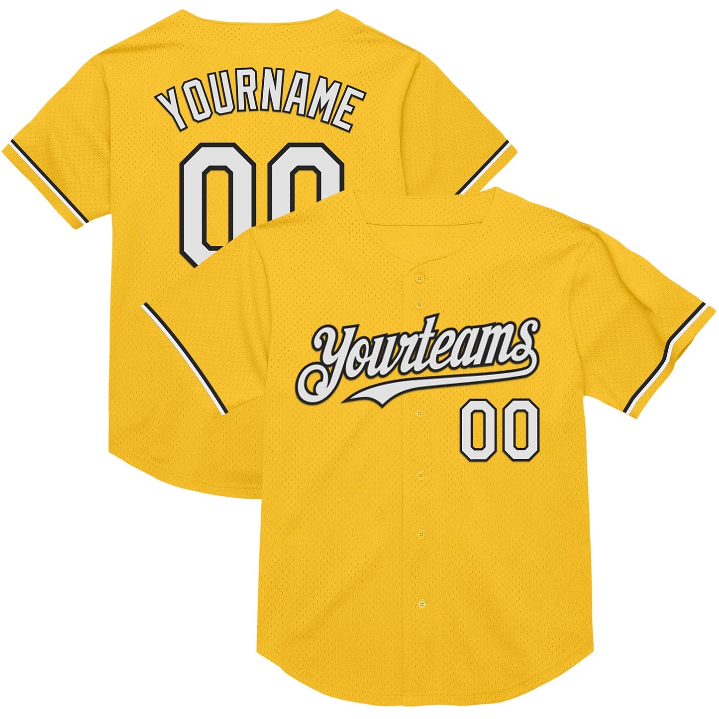 Custom Gold White-Black Mesh Authentic Throwback Baseball Jersey - Sky-Custom