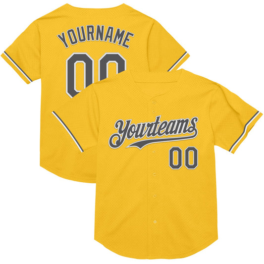 Custom Gold Steel Gray-White Mesh Authentic Throwback Baseball Jersey - Sky-Custom