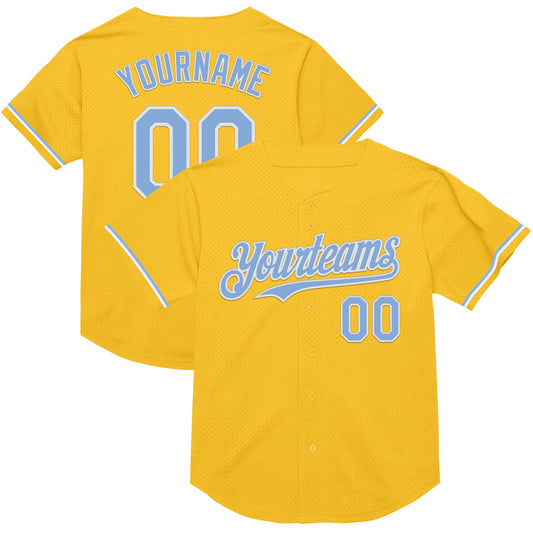 Custom Gold Light Blue-White Mesh Authentic Throwback Baseball Jersey - Sky-Custom