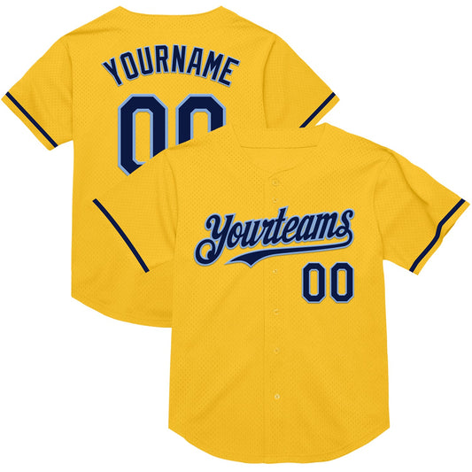 Custom Gold Navy-Light Blue Mesh Authentic Throwback Baseball Jersey - Sky-Custom