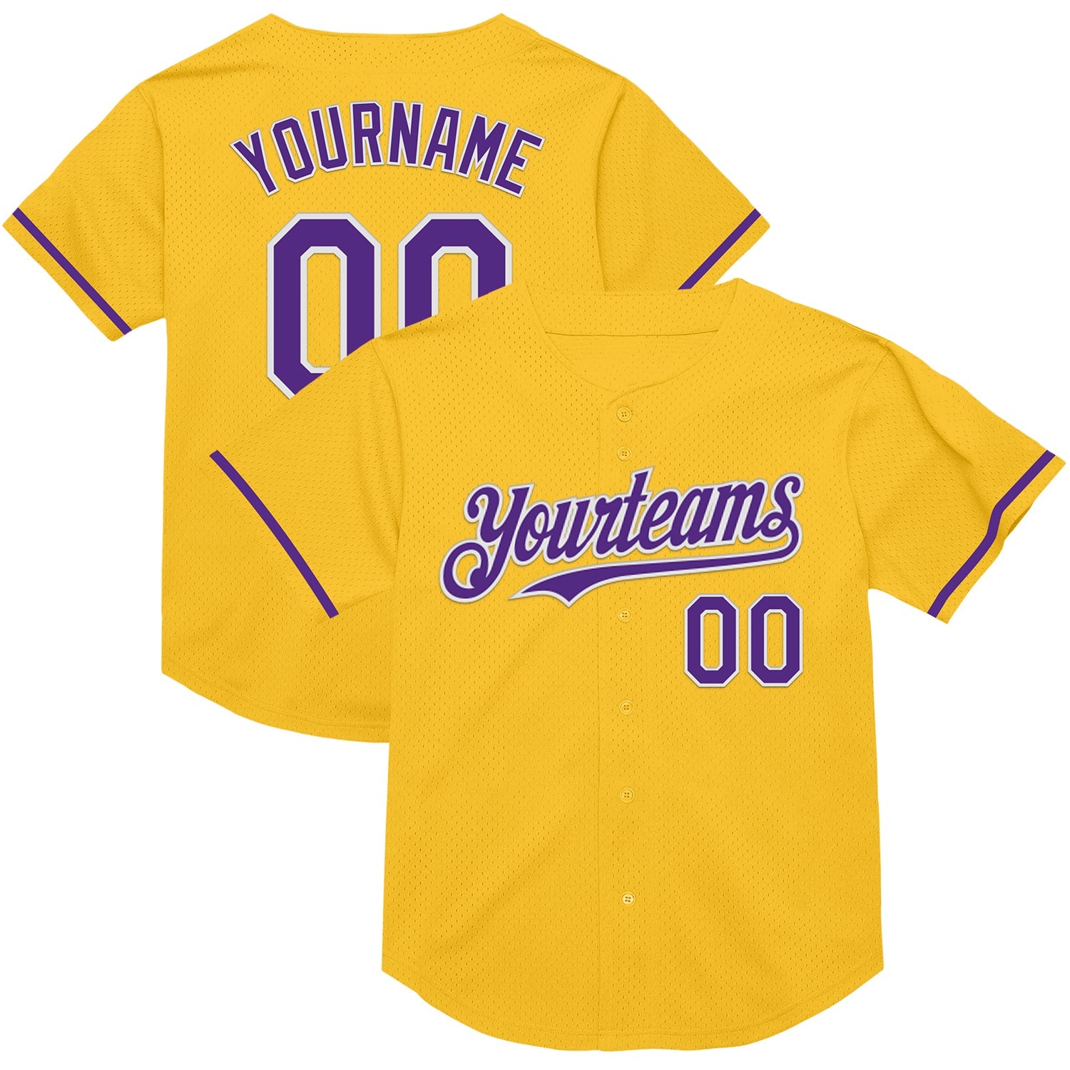 Custom Gold Purple-White Mesh Authentic Throwback Baseball Jersey - Sky-Custom