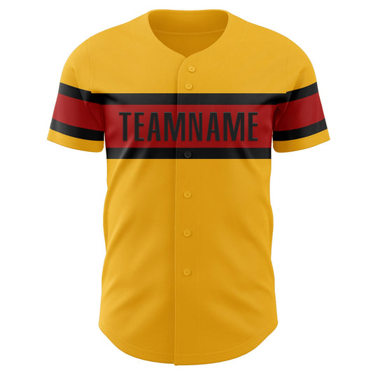 Custom Gold Red-Black Authentic Baseball Jersey - Sky-Custom