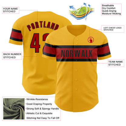 Custom Gold Red-Black Authentic Baseball Jersey - Sky-Custom