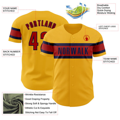 Custom Gold Red-Navy Authentic Baseball Jersey - Sky-Custom