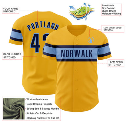 Custom Gold Navy-Light Blue Authentic Baseball Jersey - Sky-Custom