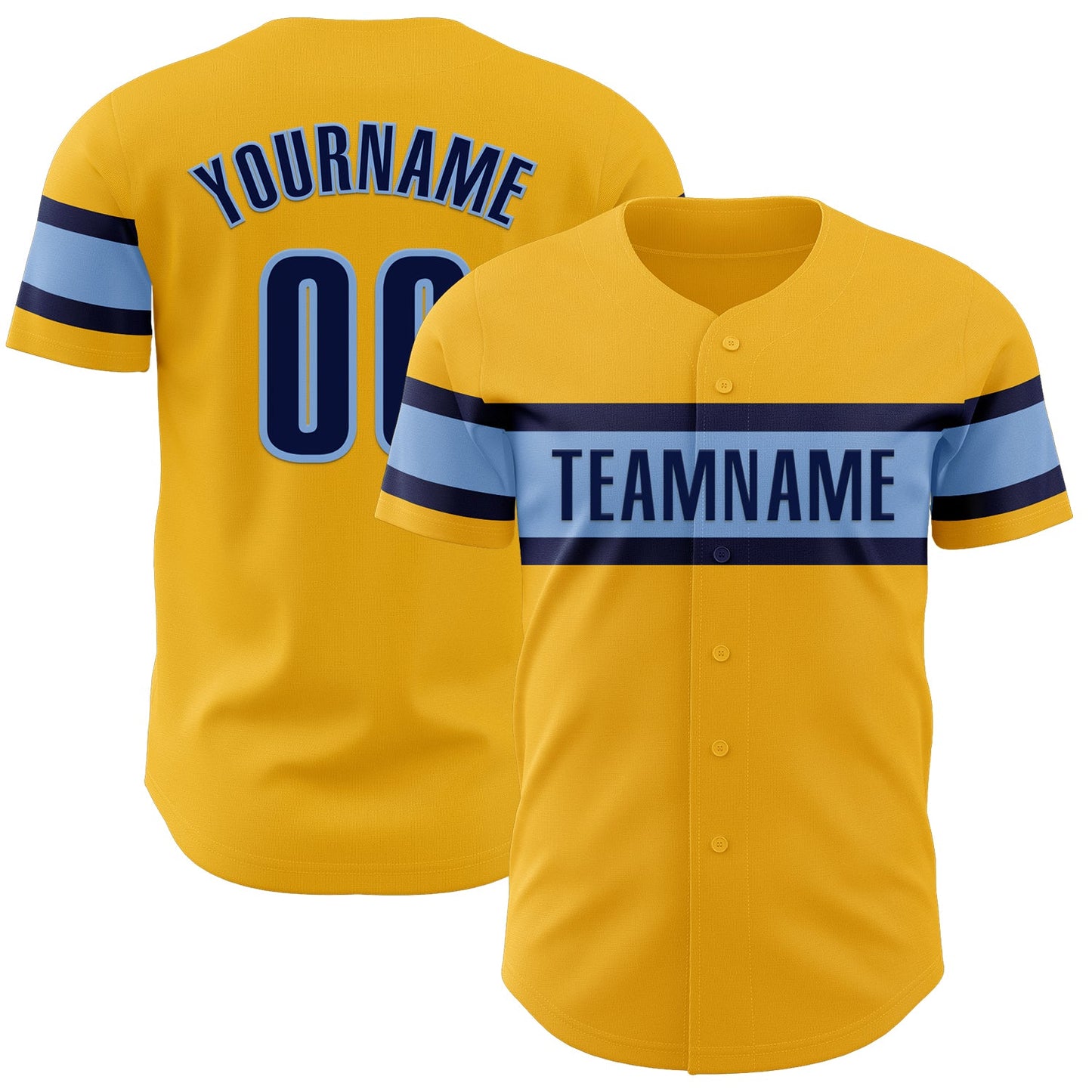Custom Gold Navy-Light Blue Authentic Baseball Jersey - Sky-Custom