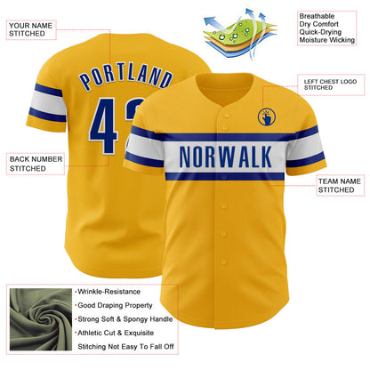 Custom Gold Royal-White Authentic Baseball Jersey - Sky-Custom