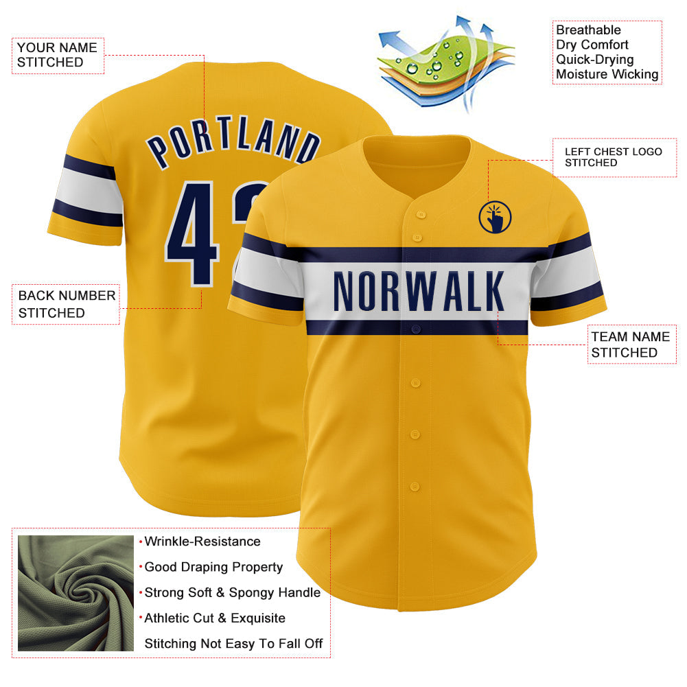Custom Gold Navy-White Authentic Baseball Jersey - Sky-Custom