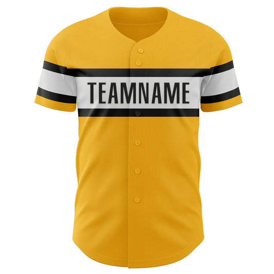 Custom Gold Black-White Authentic Baseball Jersey - Sky-Custom