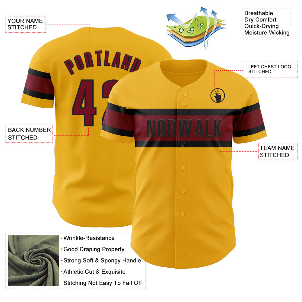 Custom Gold Crimson-Black Authentic Baseball Jersey - Sky-Custom
