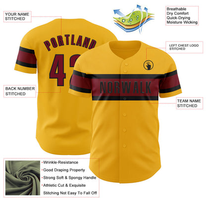 Custom Gold Crimson-Black Authentic Baseball Jersey - Sky-Custom
