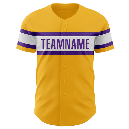 Custom Gold Purple-White Authentic Baseball Jersey - Sky-Custom