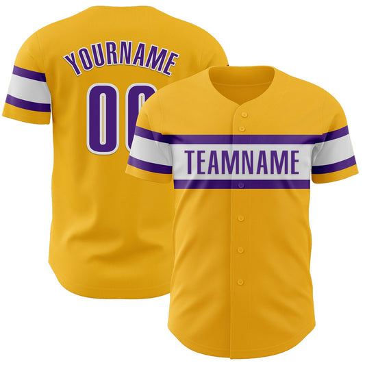 Custom Gold Purple-White Authentic Baseball Jersey - Sky-Custom