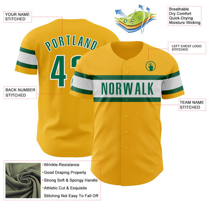 Custom Gold Kelly Green-White Authentic Baseball Jersey - Sky-Custom
