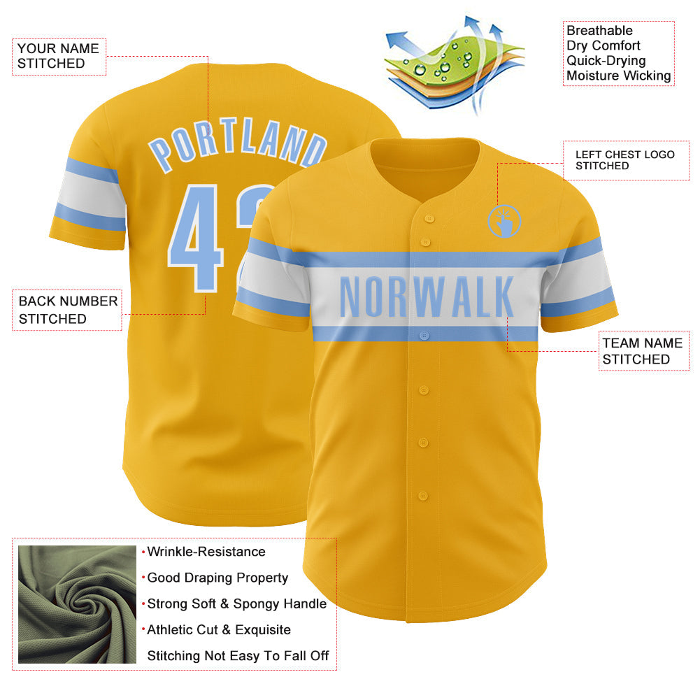 Custom Gold Light Blue-White Authentic Baseball Jersey - Sky-Custom