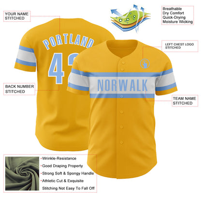 Custom Gold Light Blue-White Authentic Baseball Jersey - Sky-Custom