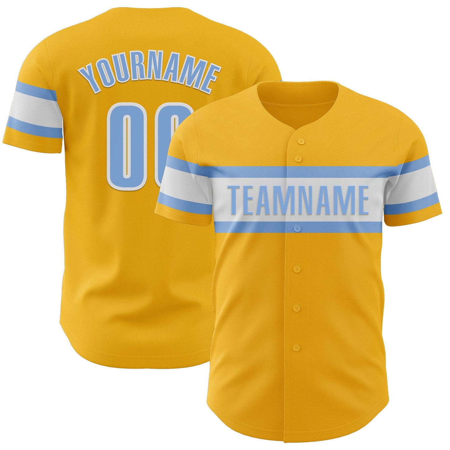 Custom Gold Light Blue-White Authentic Baseball Jersey - Sky-Custom